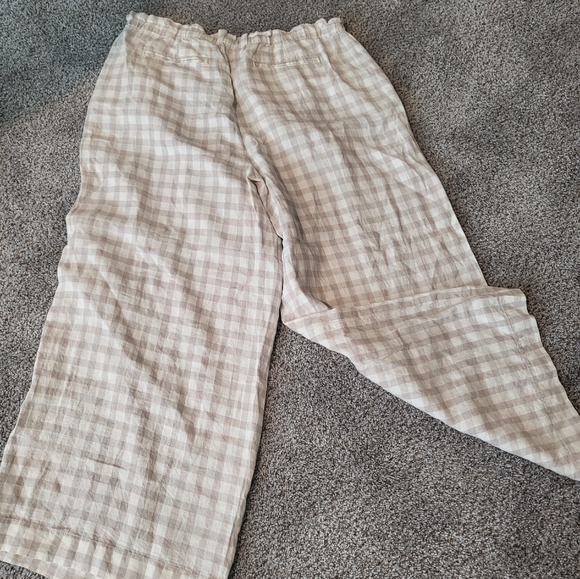 Lou Grey – Taupe and Ecru 100% Linen Wide Leg Plaid Pants (Size XL) - Picture 5 of 15